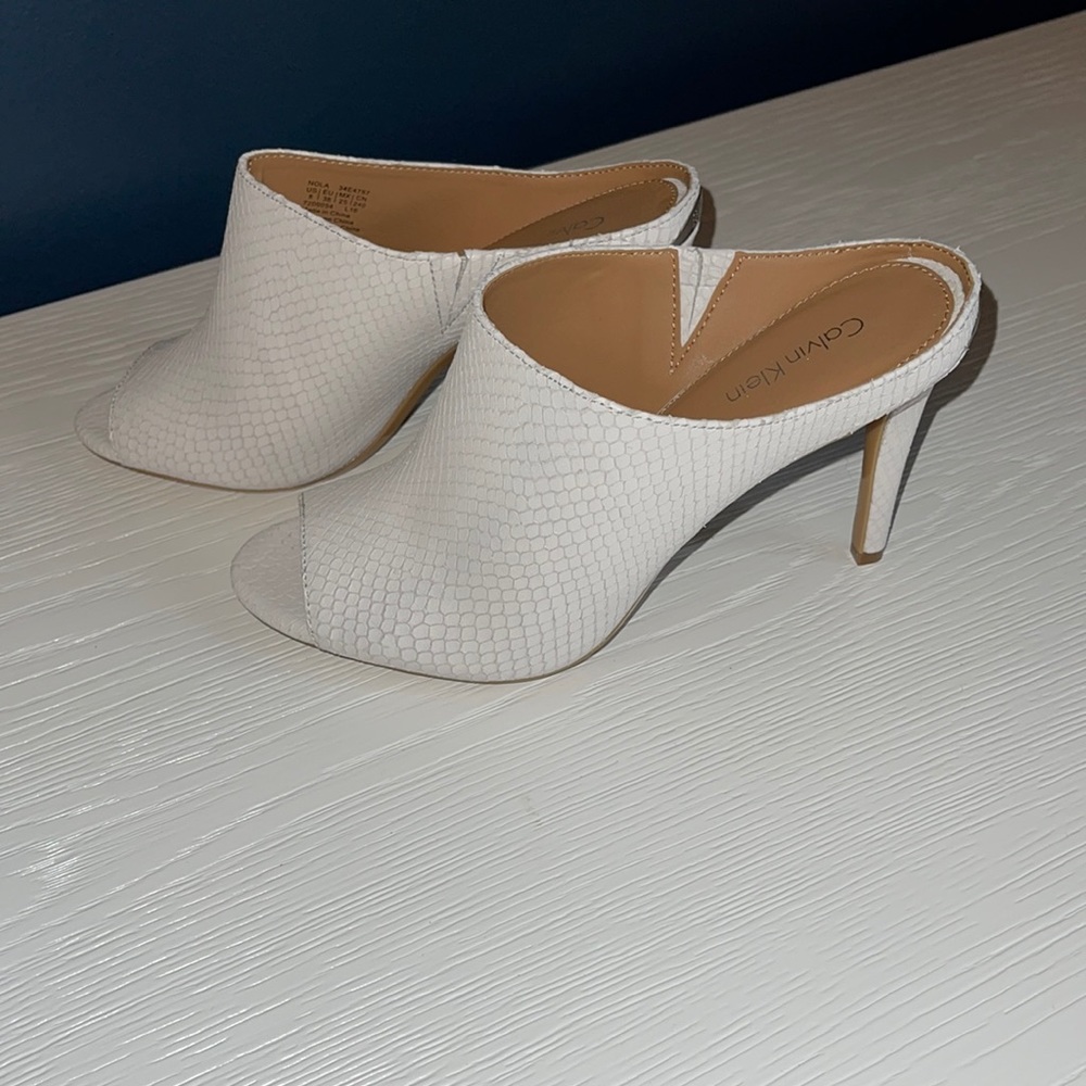 Calvin Klein White Snake Print Heels